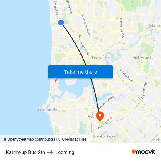 Karrinyup Bus Stn to Leeming map