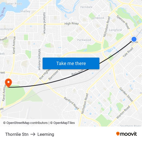 Thornlie Stn to Leeming map