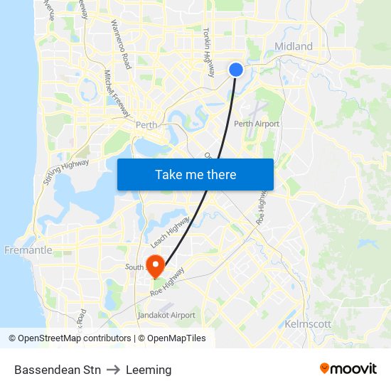 Bassendean Stn to Leeming map