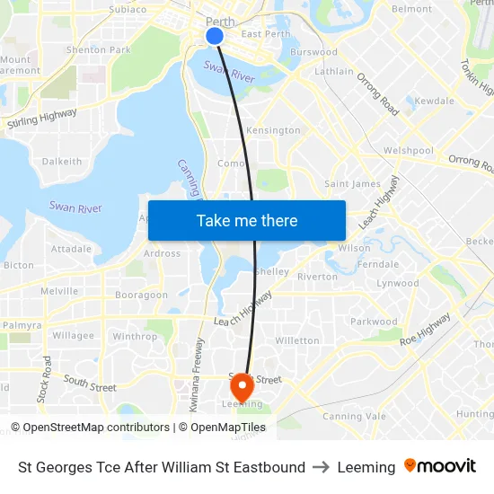 St Georges Tce After William St Eastbound to Leeming map