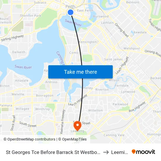 St Georges Tce Before Barrack St Westbound to Leeming map