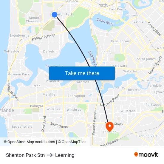 Shenton Park Stn to Leeming map