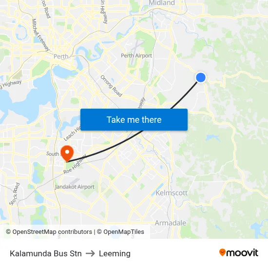 Kalamunda Bus Stn to Leeming map