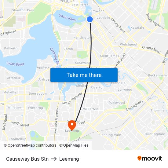 Causeway Bus Stn to Leeming map