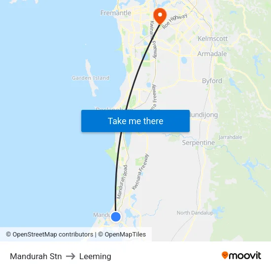 Mandurah Stn to Leeming map