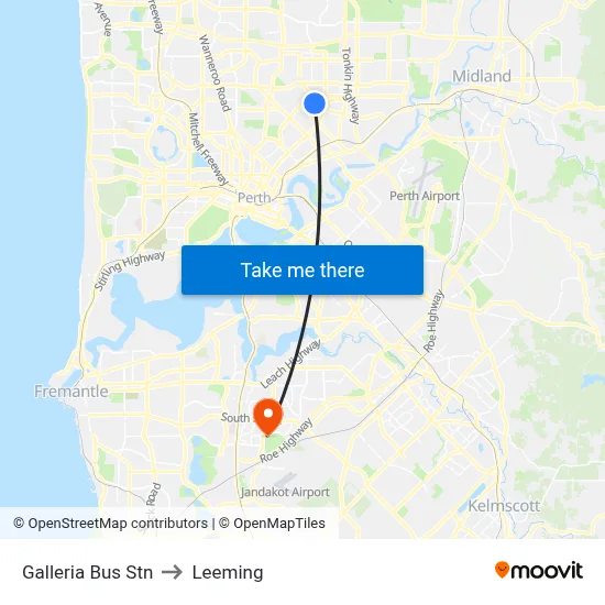 Galleria Bus Stn to Leeming map