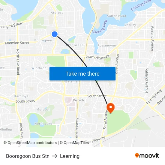 Booragoon Bus Stn to Leeming map