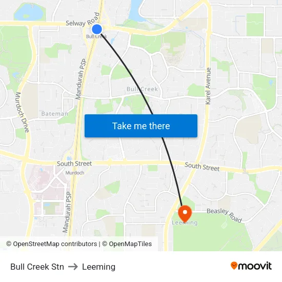 Bull Creek Stn to Leeming map
