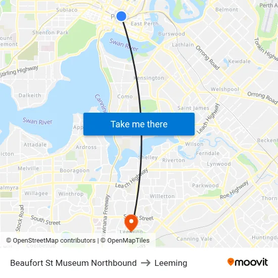 Beaufort St Museum Northbound to Leeming map