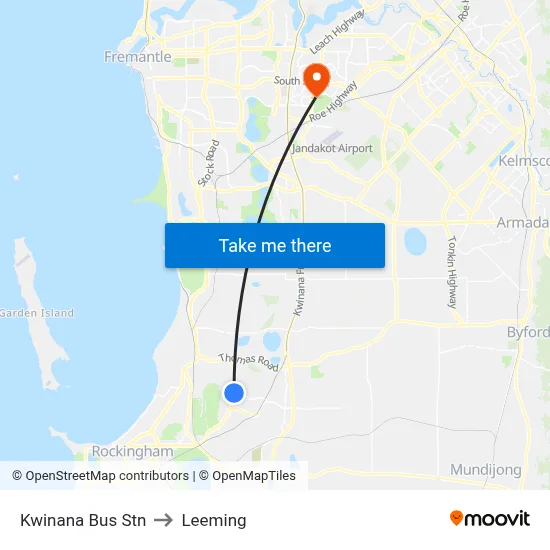 Kwinana Bus Stn to Leeming map