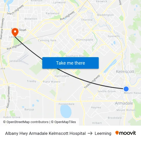 Albany Hwy Armadale Kelmscott Hospital to Leeming map