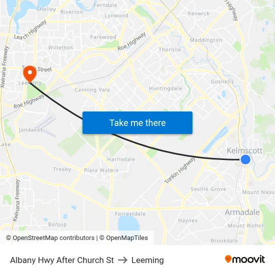 Albany Hwy After Church St to Leeming map