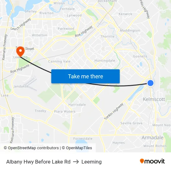 Albany Hwy Before Lake Rd to Leeming map