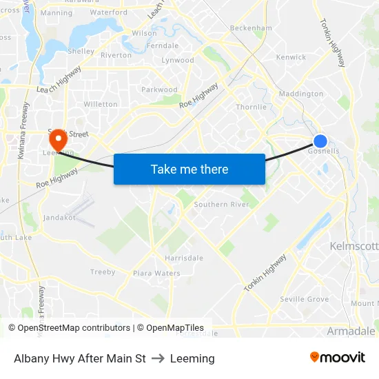 Albany Hwy After Main St to Leeming map