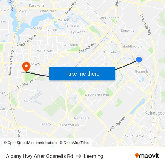 Albany Hwy After Gosnells Rd to Leeming map
