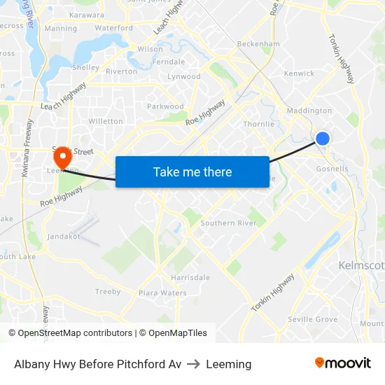 Albany Hwy Before Pitchford Av to Leeming map