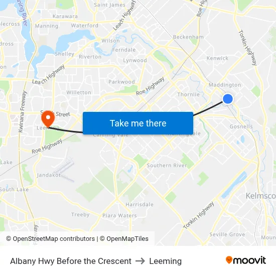 Albany Hwy Before the Crescent to Leeming map