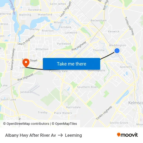Albany Hwy After River Av to Leeming map