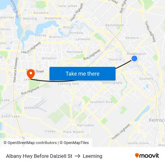 Albany Hwy Before Dalziell St to Leeming map