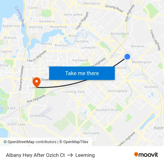 Albany Hwy After Ozich Ct to Leeming map