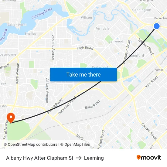 Albany Hwy After Clapham St to Leeming map