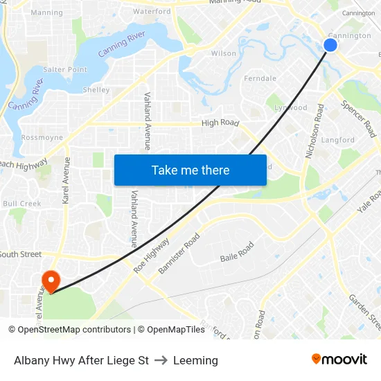 Albany Hwy After Liege St to Leeming map