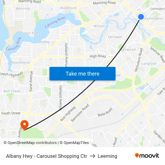Albany Hwy - Carousel Shopping Ctr to Leeming map