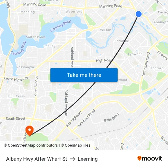 Albany Hwy After Wharf St to Leeming map