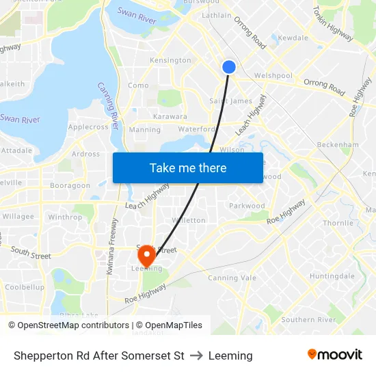 Shepperton Rd After Somerset St to Leeming map