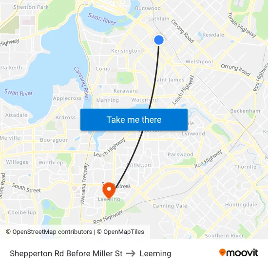 Shepperton Rd Before Miller St to Leeming map