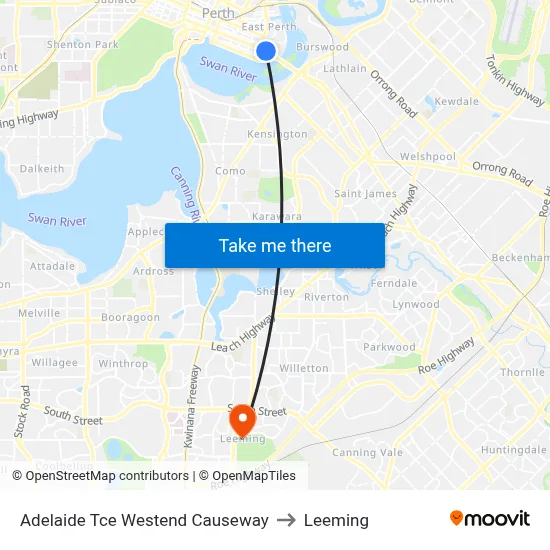 Adelaide Tce Westend Causeway to Leeming map
