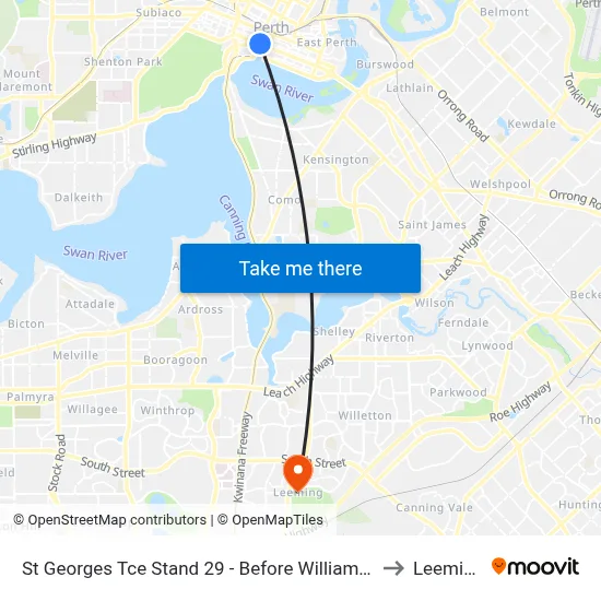 St Georges Tce Stand 29 - Before William St to Leeming map