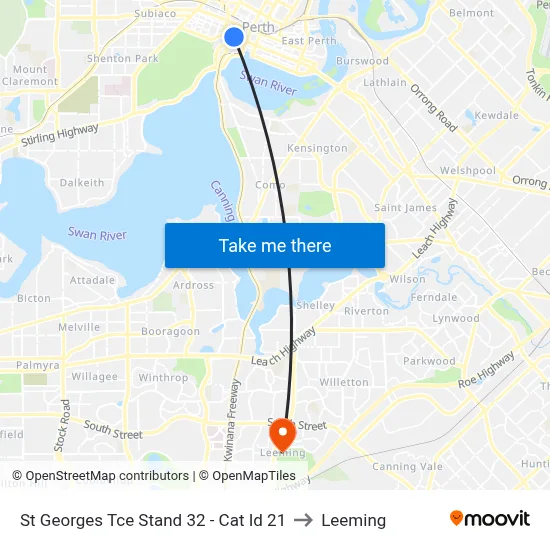 St Georges Tce Stand 32 - Cat Id 21 to Leeming map
