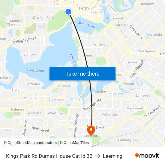 Kings Park Rd Dumas House Cat Id 32 to Leeming map