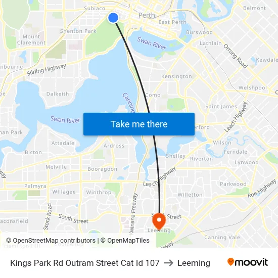 Kings Park Rd Outram Street Cat Id 107 to Leeming map