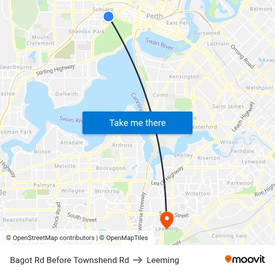 Bagot Rd Before Townshend Rd to Leeming map
