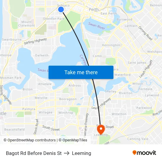 Bagot Rd Before Denis St to Leeming map