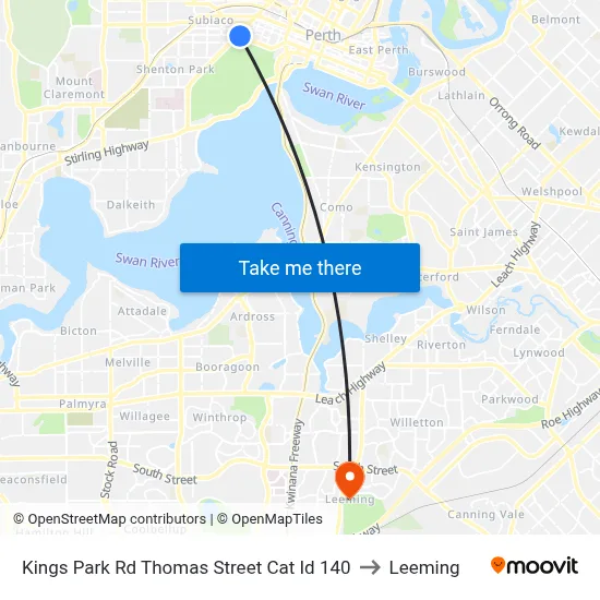 Kings Park Rd Thomas Street Cat Id 140 to Leeming map