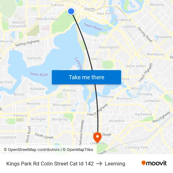 Kings Park Rd Colin Street Cat Id 142 to Leeming map