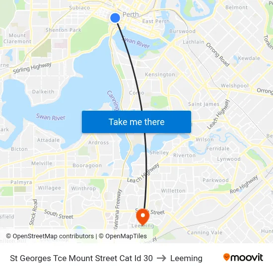 St Georges Tce Mount Street Cat Id 30 to Leeming map