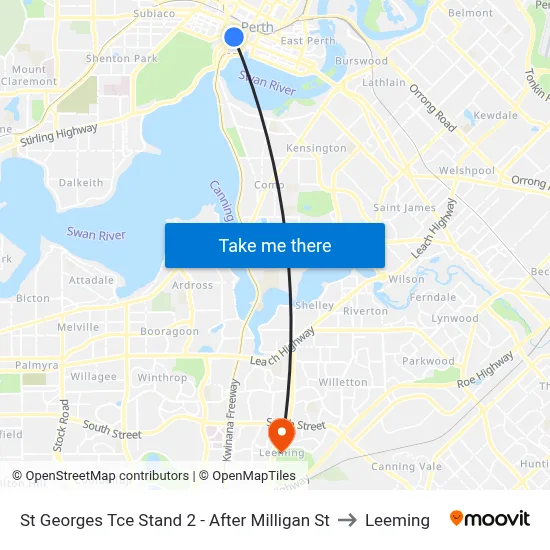 St Georges Tce Stand 2 - After Milligan St to Leeming map