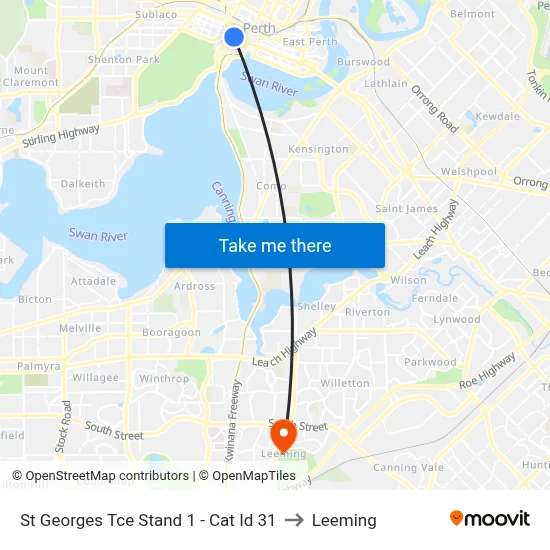 St Georges Tce Stand 1 -  Cat Id 31 to Leeming map
