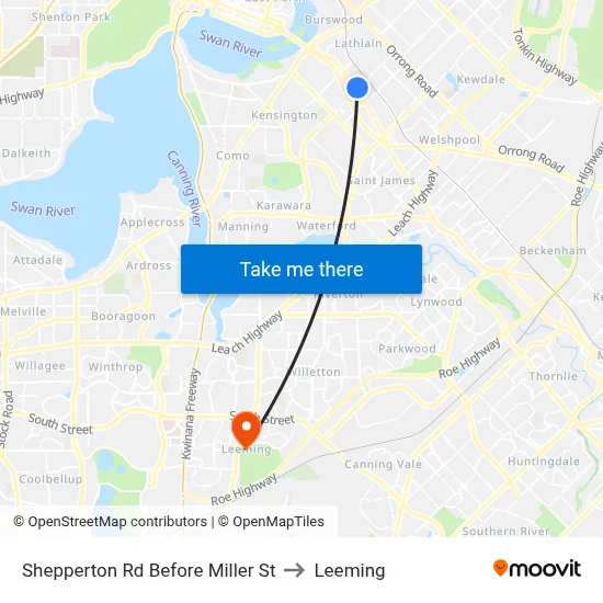 Shepperton Rd Before Miller St to Leeming map