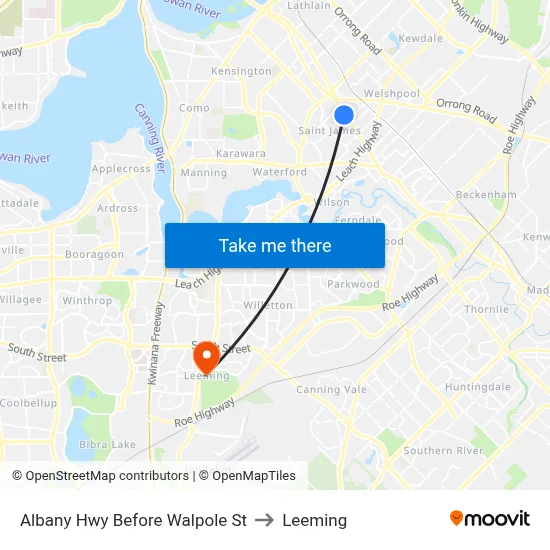Albany Hwy Before Walpole St to Leeming map