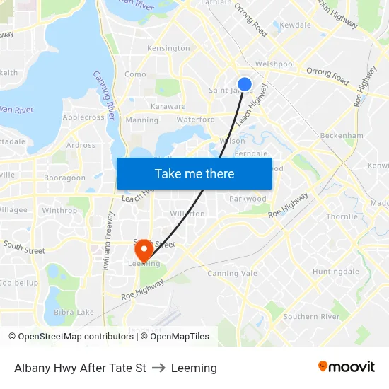 Albany Hwy After Tate St to Leeming map