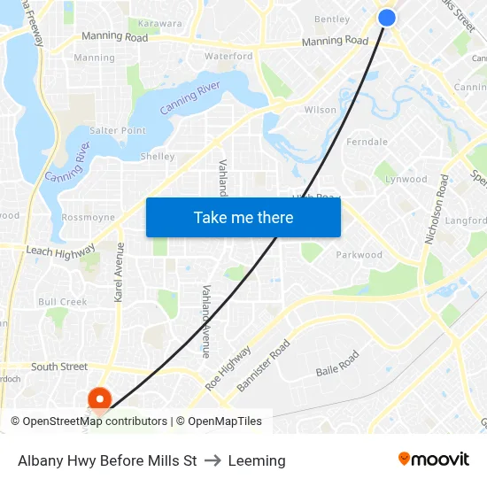 Albany Hwy Before Mills St to Leeming map