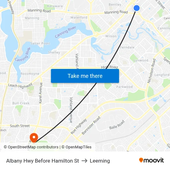 Albany Hwy Before Hamilton St to Leeming map