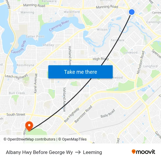 Albany Hwy Before George Wy to Leeming map