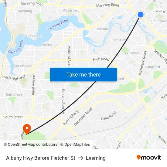 Albany Hwy Before Fletcher St to Leeming map
