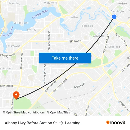 Albany Hwy Before Station St to Leeming map
